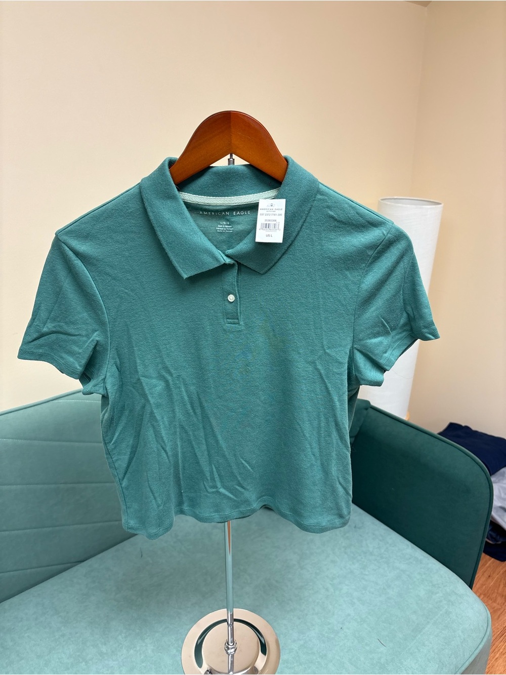 American Eagle Outfitters Teal Cropped Polo Top